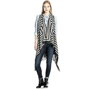 Love By Design Women’s Geometric Fringe Vest Cardigan Sweater Western Grey Lg